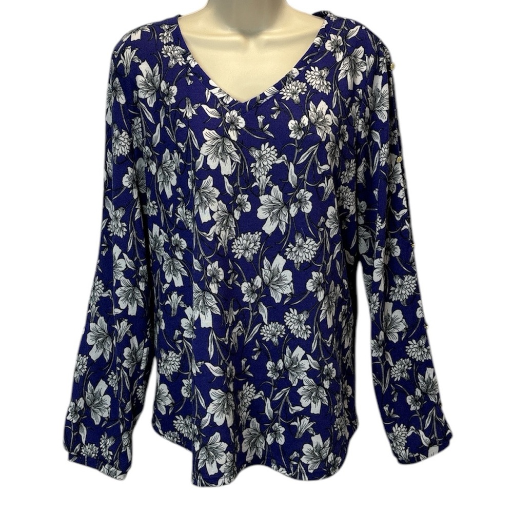 Liz Claiborne Women's Wildflower Long Voluminous Split Sleeve Top Blouse Size L